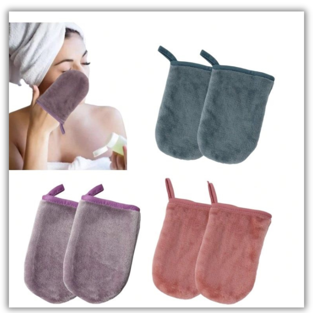 2Pcs Multi Color Microfiber Double Sided Makeup Remover Mitt Reusable for Face Cleansing