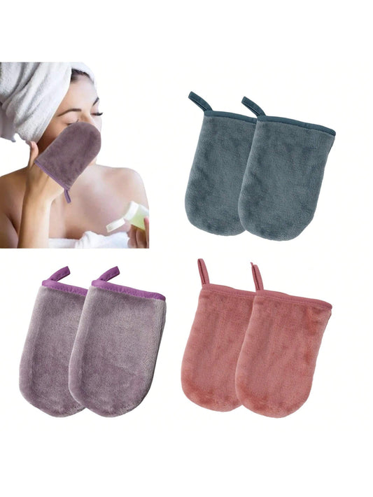 2Pcs Multi Color Microfiber Double Sided Makeup Remover Mitt Reusable for Face Cleansing